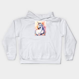 Watercolor fantasy unicorn with flowers Kids Hoodie